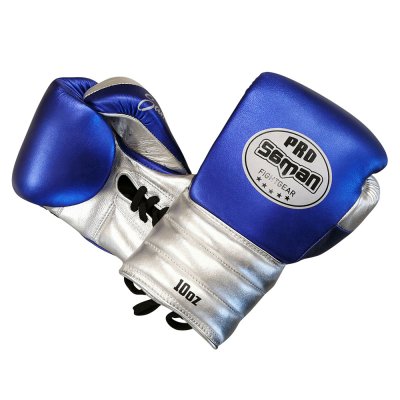 Boxkesztyű, Saman, Event Gloves, bőr, fűzős, kék-ezüst